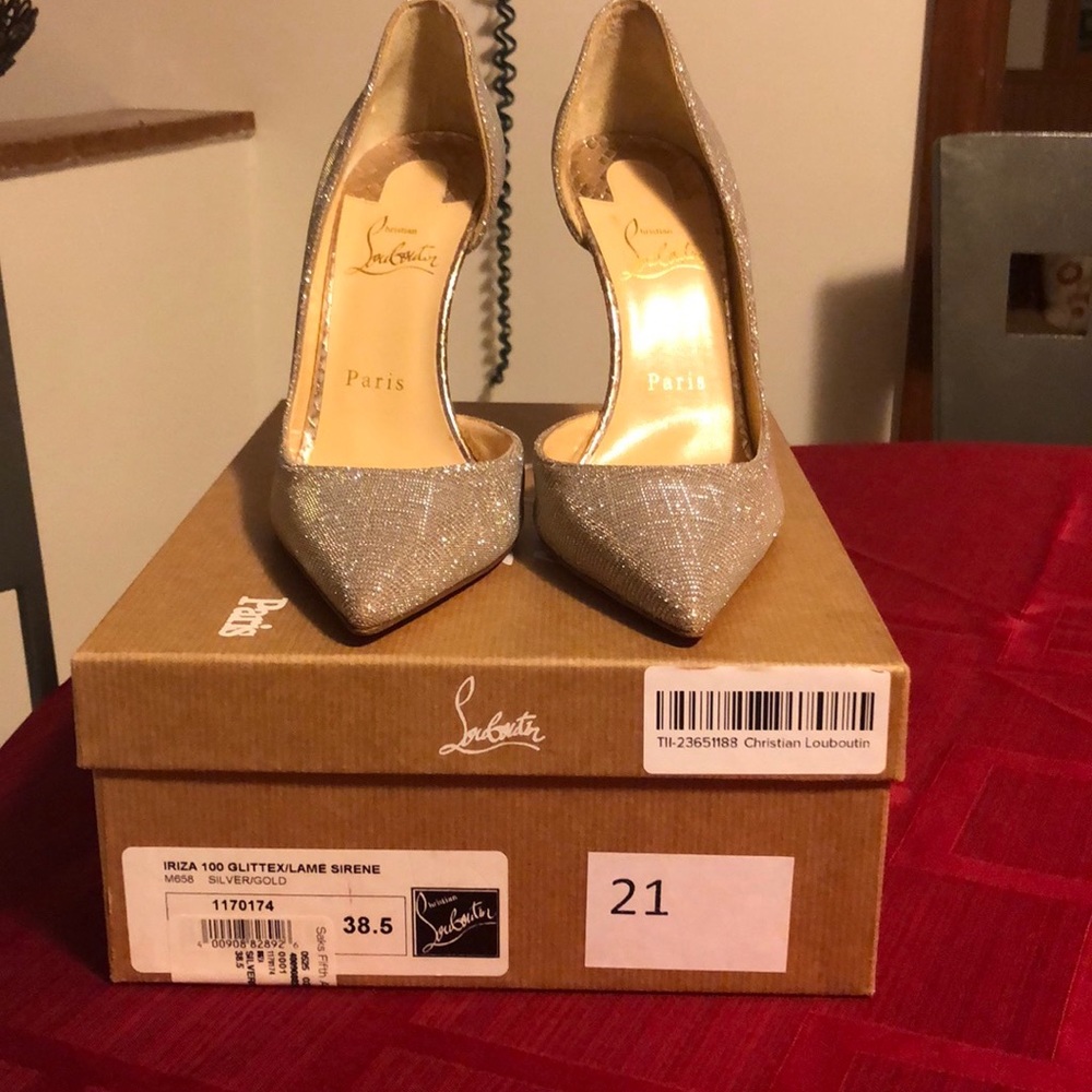 Christian Louboutin IRIZA Silver/Gold Size 38.5